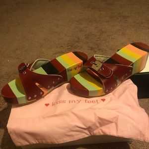 Ladies multi color slip on sandals